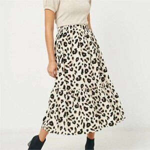 Leopard Print Tiered Midi Skirt For Women
